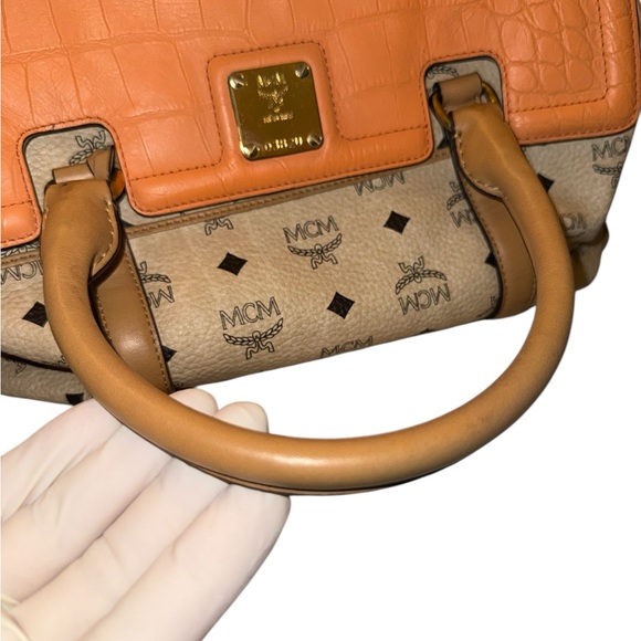 MCM Visetos Satchel with Croc-Embossed Flap - Picture 9 of 15